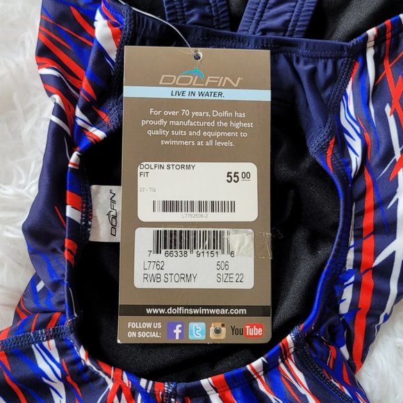 NWT! DOLFIN RWB STORMY Girls Swimwear Size 22 - Picture 6 of 7